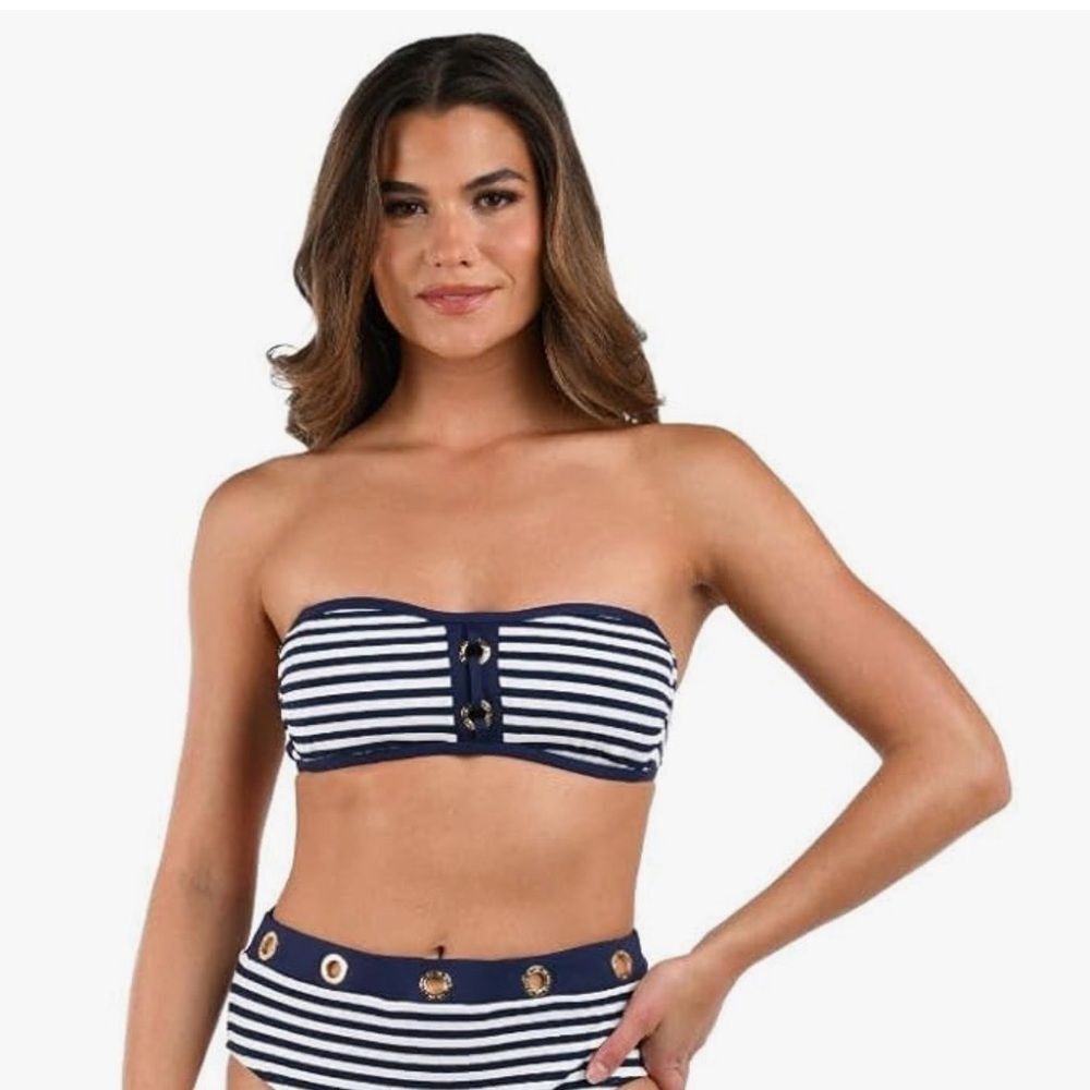 La Blanca Women's Bandeau Bikini Swimsuit Top Indigo Set Sail Blue White 4 NWT - Picture 10 of 11